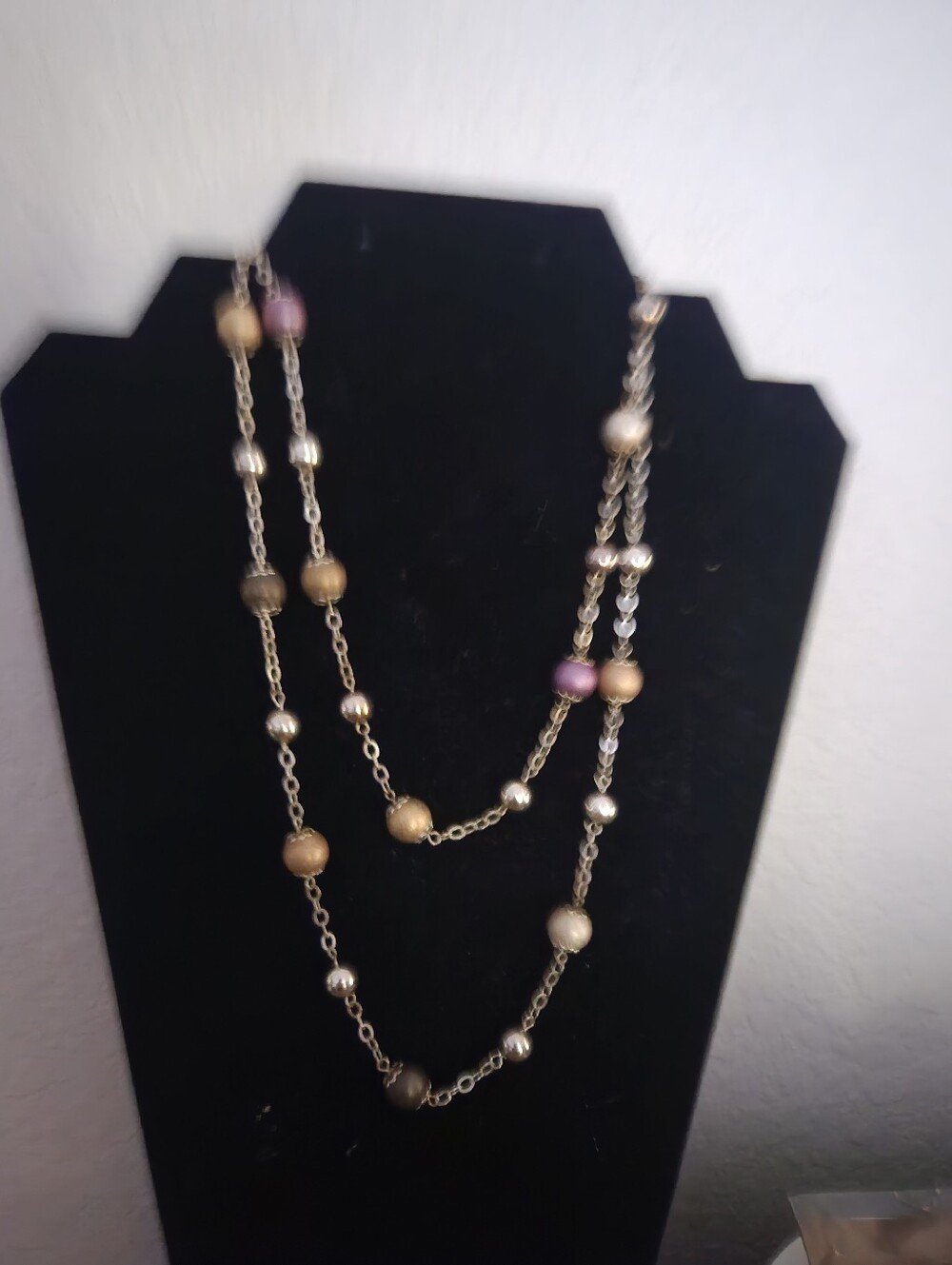 Multi-Tone Bead Chain Necklace - Gold with Pink and Brown Accents